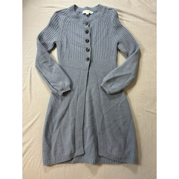 Boden Button Up Ribbed Cardigan Sweater Women’s Size 2 Longline Wool Blue - Picture 1 of 6